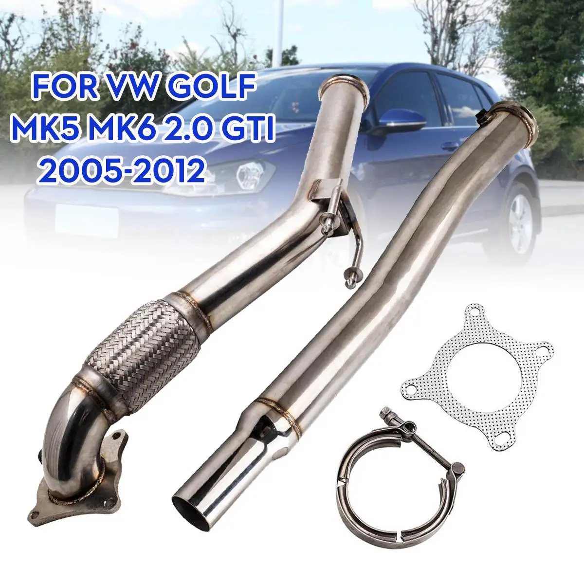 

3" Outlet Stainless Steel Exhaust Muffler Decat Downpipe For VW Golf MK5 MK6 Audi A3 S3 Skoda Octavia Seat Leon Cupra R 2.0T