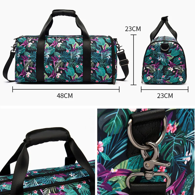 

Women High Quality Waterproof Polyester Travel Duffle Bag Female Sports Gym Handbag With Shoes Pocket Printed Luggage Bag XA353F