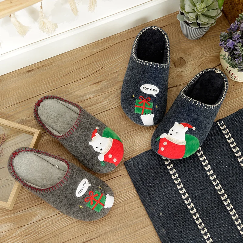 Christmas Japanese-style Autumn and Winter Indoor Non-slip Mute Men and Women Couples Warm Cotton Slippers