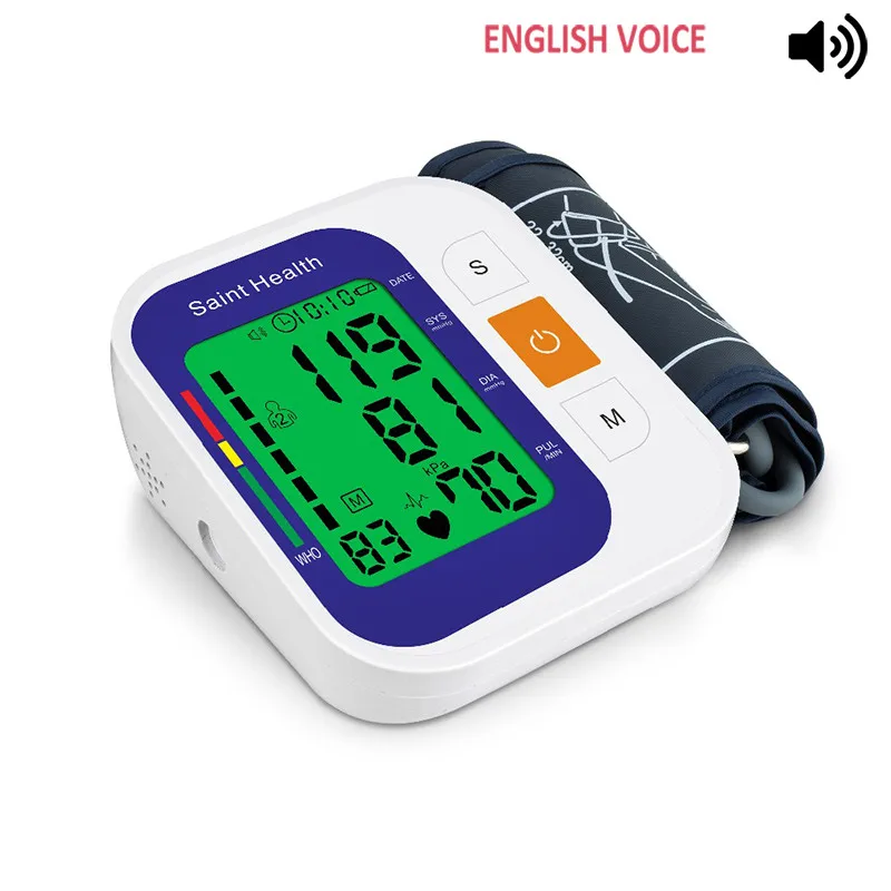 

Home Blood Pressure Monitor English Voice Arm Blood Pressure Meter Automatic Portable Heart Rate Machine without adapter