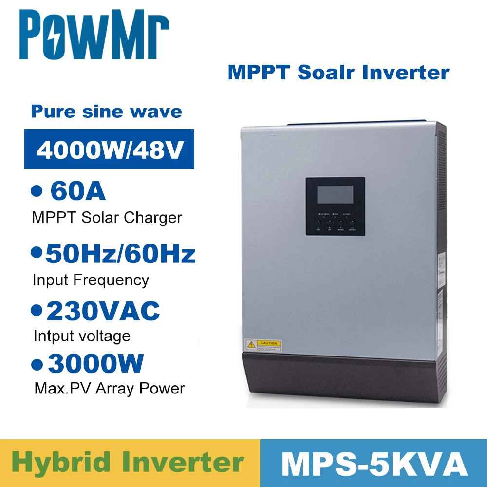 

5000VA 4000W Pure Sine Wave Hybrid Inverter Parallel Kit Inside 48VDC Input 220VAC Output with MPPT Solar Charger Controller 60A