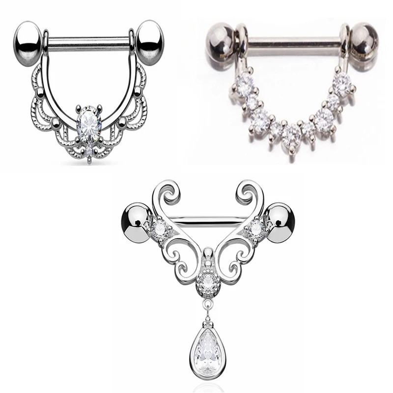 

1 pair of surgical steel barbell CZ ring nasal septum ring tragus cartilage spiral D-shaped earrings ring puncture jewelry