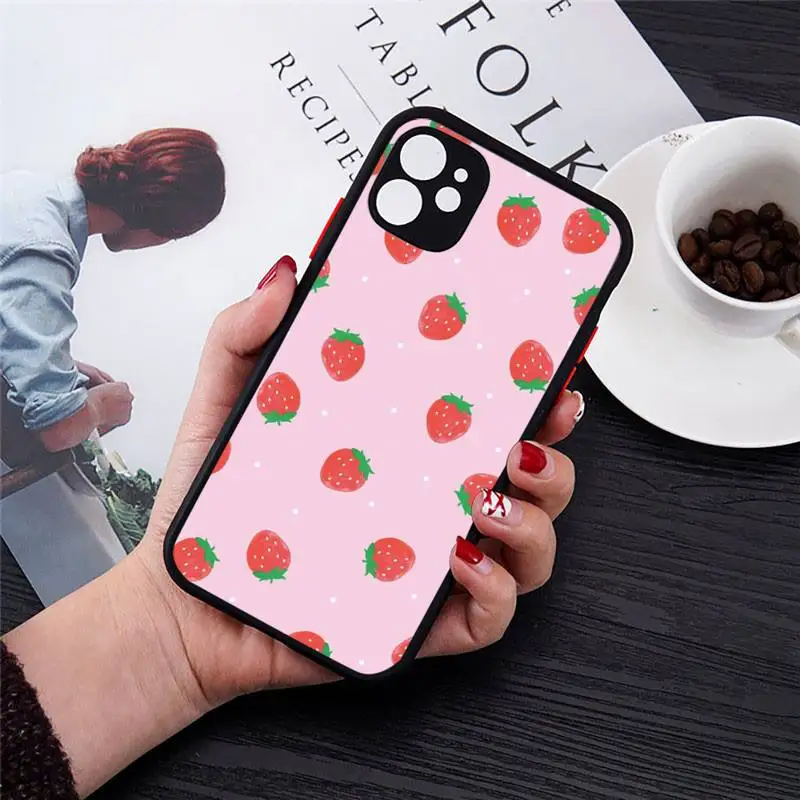 

Pink Cherries Cherry Strawberry Phone Case matte transparent For iphone 7 8 11 12 plus mini x xs xr pro max cover