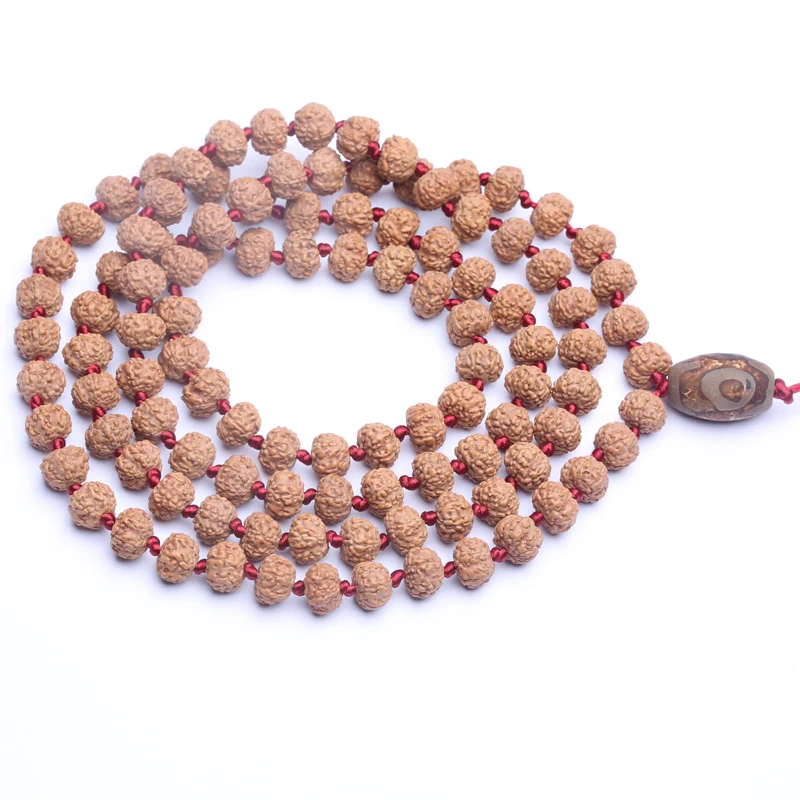 

Genuine Rudraksh Mala-6face 108 Bead Necklace, Natural Himalayan Lollach Prayer Bead Wrist Mala Wrap Bracelet Bead