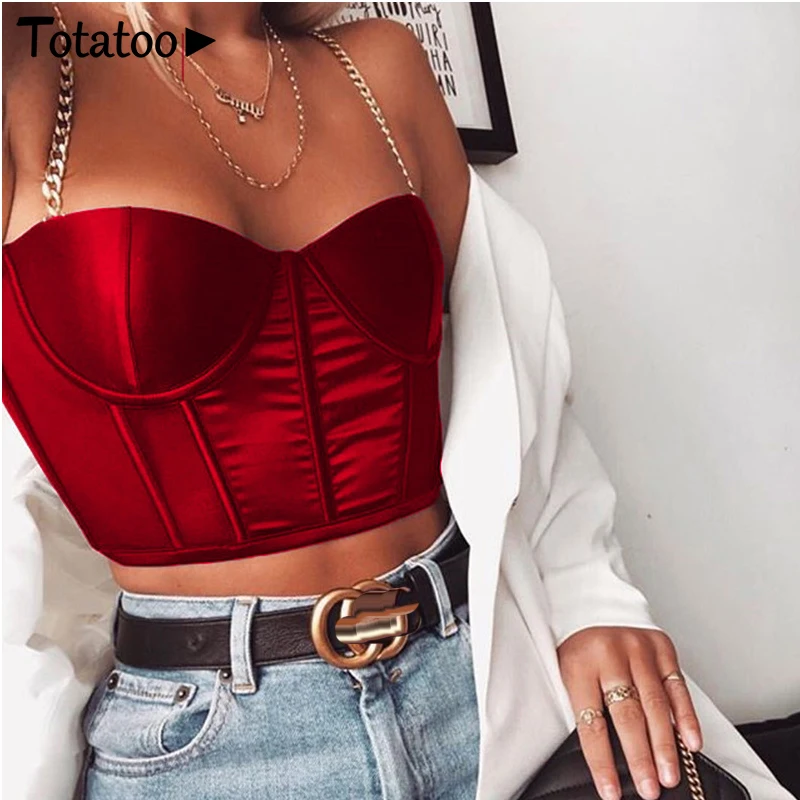 Женский укороченный топ на бретелях спагетти Totatoop летний без бретелей с