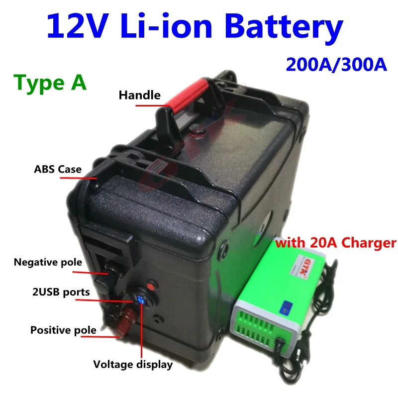 Водонепроницаемый 12V 200Ah 250Ah 300Ah литий-ионный Батарея для автодомов, лодочных моторов, e-корабль, солнечные панели, портативных зарядных устройств+ 10A Зарядное устройство