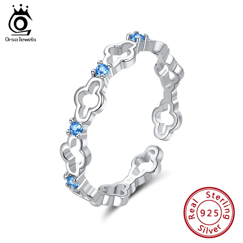 ORSA JEWELS кольцо чистый 925 Серебряные Регулируемые кольца для Для женщин 4 стиль Дополнительный синий и ясно AAAA фианит укладки вогнутые кольца ювелирные изделия SR140