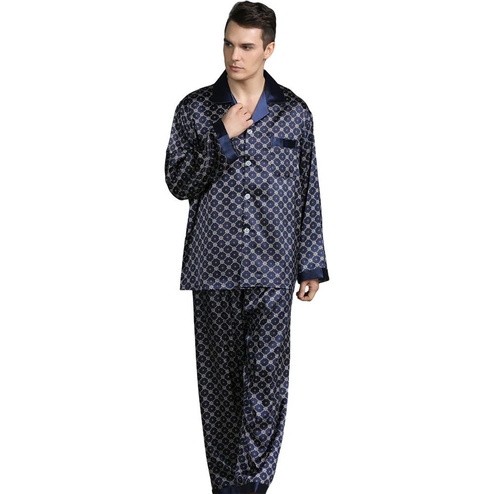 

Men's Silk Pajama Male Sets Pajamas Silk Sleepwear Modern Style Soft Pajamas Men Comfortable Nightgown Male Clothes HJKL1