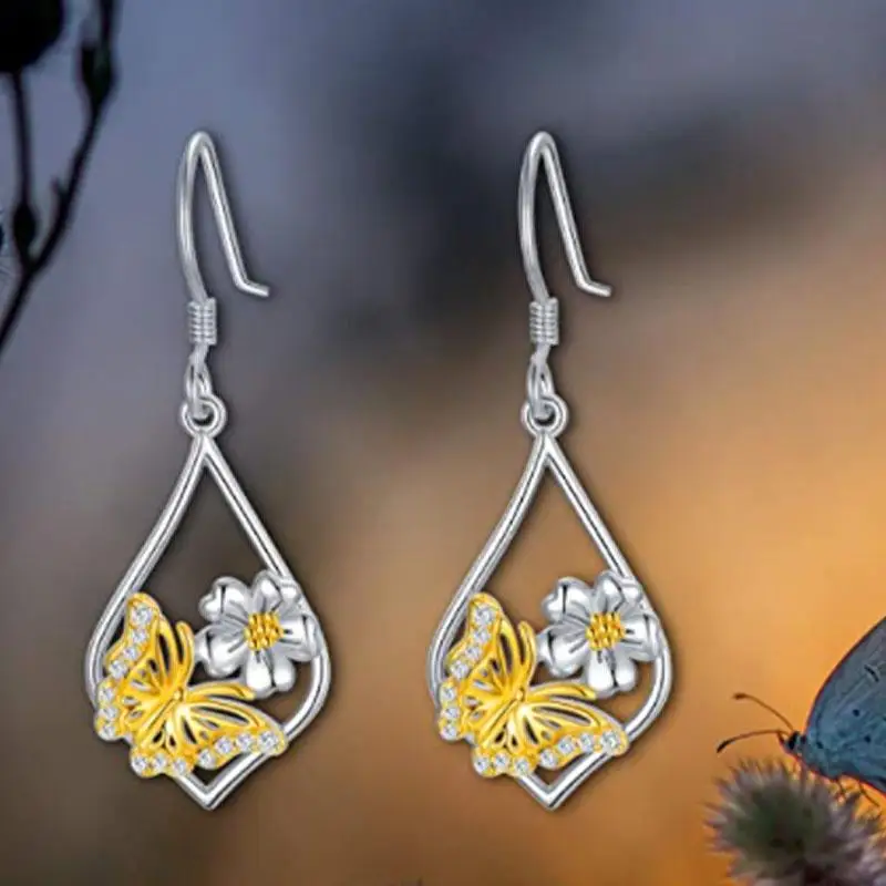 

Luxury Fashion Two-tone Butterfly Flower Earrings Jewelry Hollow Zircon Earrings for Women Men Wholesale Direct Sale