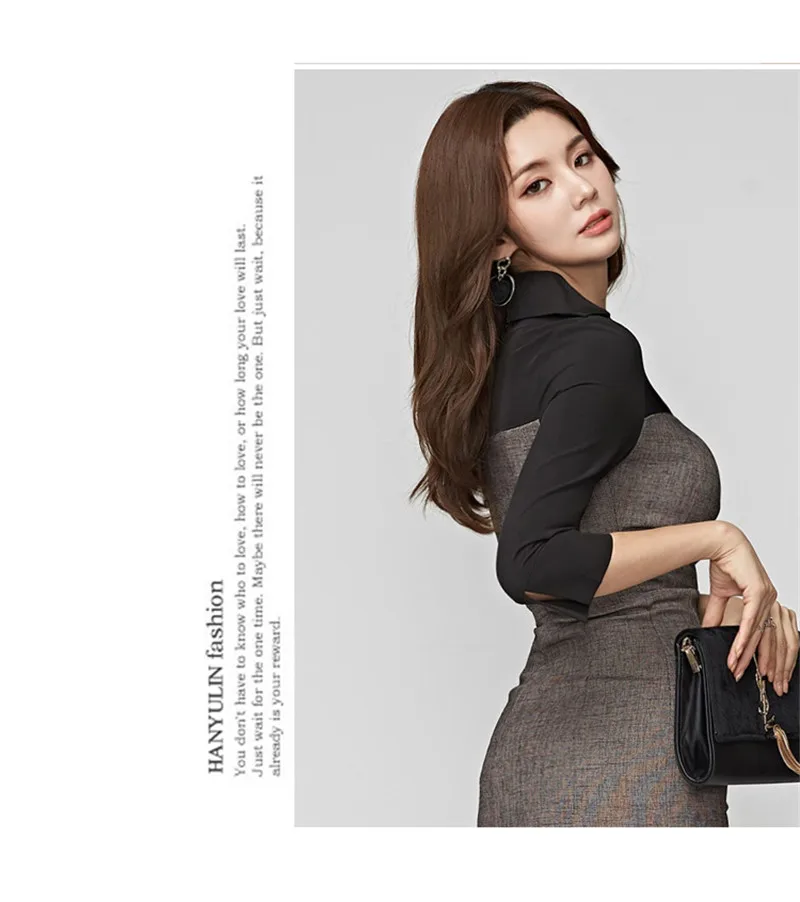 BGTEEVER Slim Waist V-neck Women Dress Full Sleeve Bodycon Patchwork Side-split Female Dress Fashion Midi Vestidos Femme