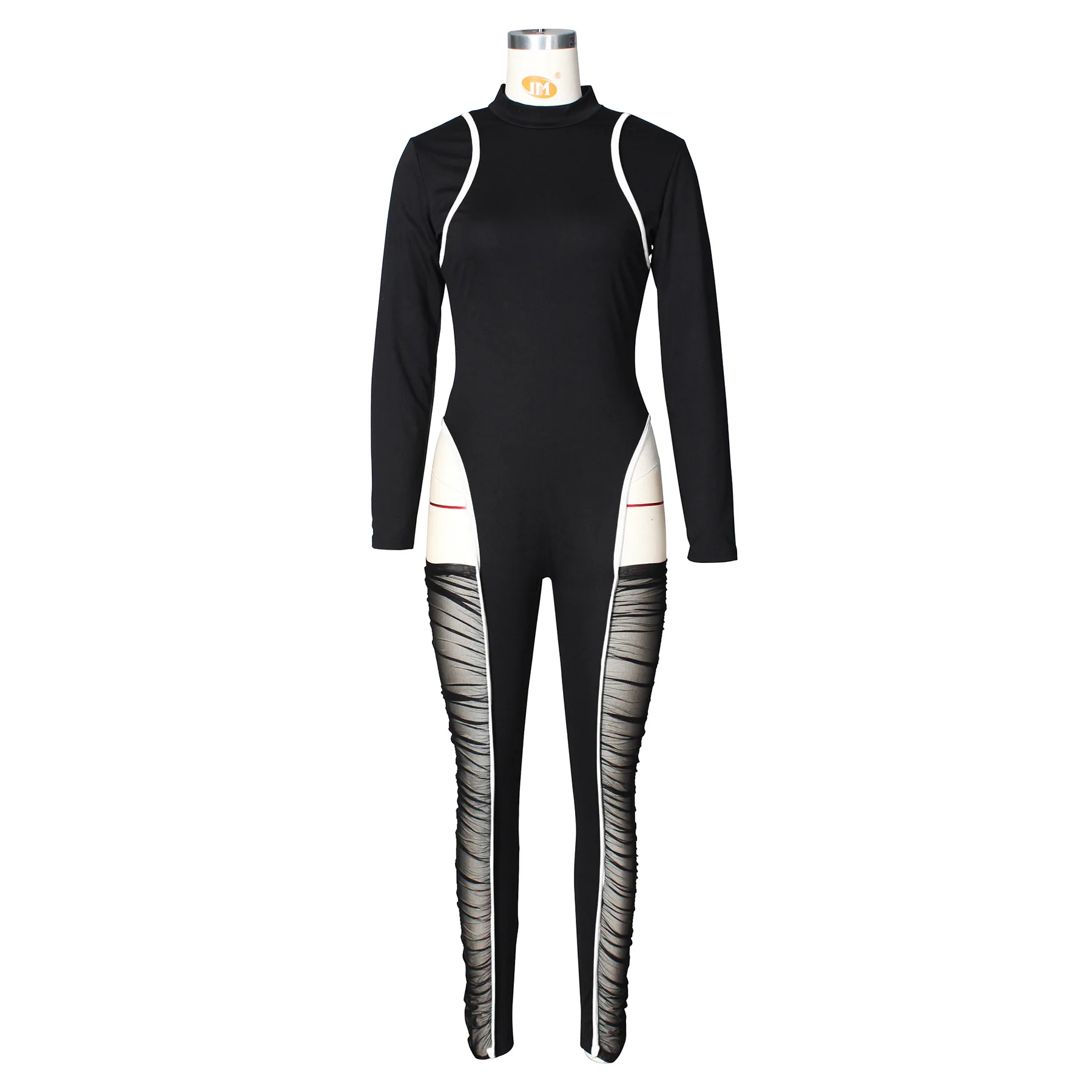 ANJAMANOR Сексуальный черный комбинезон для женщин больших размеров одежда клуба наряды полый из сетки прозрачный комбинезон с длинными рукавами боди-кон Ромпер D48-DA35 on.