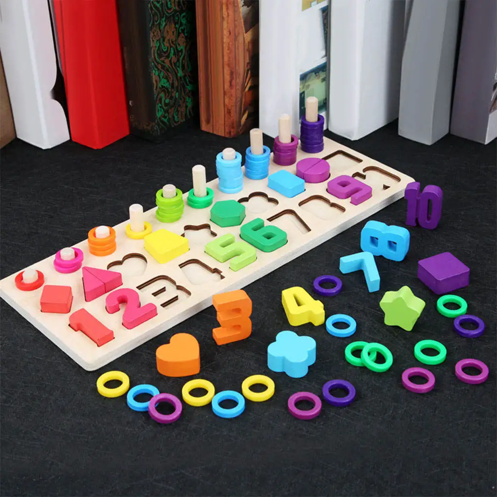 

Wooden Matching Puzzle Stacking Sorting Toys Geometric Shapes Toy Stacking Blocks Montessori Toys for Toddlers Kids 4 5 6