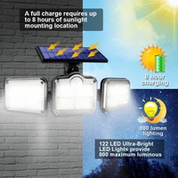 led solar lights outdoor 3 head motion sensor 270 wide angle illumination super bright waterproof remote control wall lamp