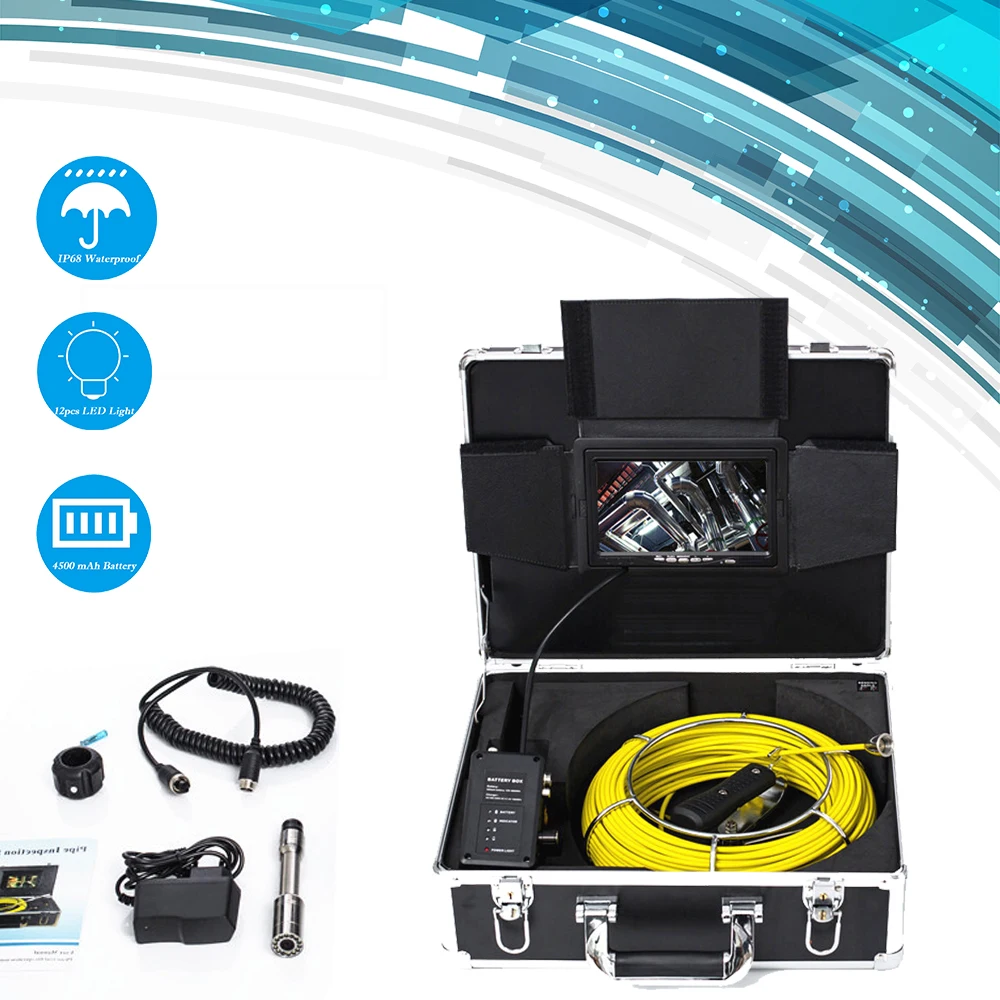 

23mm 20 Meter Pipe Sewer Drain Pipeline Inspection Camera With 7 Inch Monitor 20m/30m/40m/50m Cable Industrial Endoscope