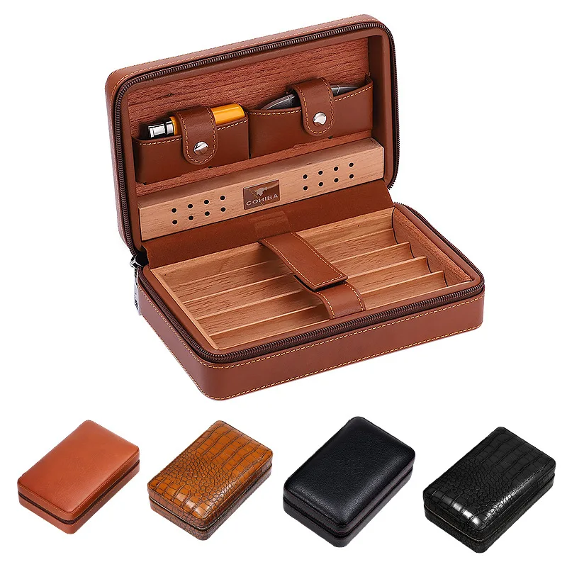 

Хьюмидор для сигар Cohiba чехол Портативный кедрового дерева кожи хьюмидор набор с увлажнителем Подарочная коробка (без прикуривателя резак)