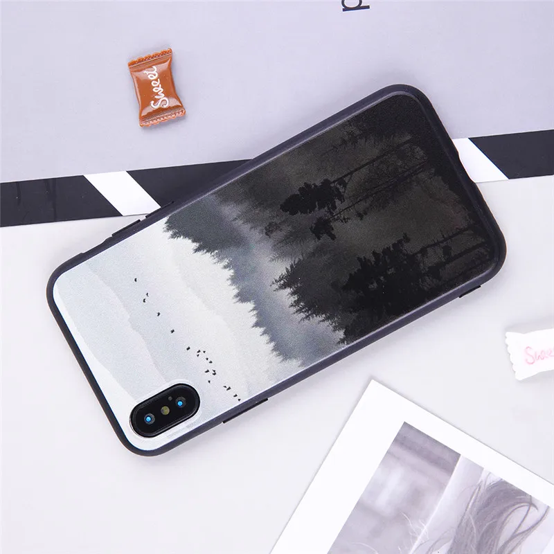 Black matte soft case for iPhone 7 8 6 6s 11 Pro Mountain Forest Clouds plastic Matte BacK Cover Coque For XR X XS MAX |