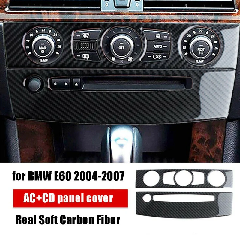

Carbon Fiber Car Console Air Conditioner Switch Panel Cover CD Control Frame Decoration for -BMW 5 Series E60 2004-2007