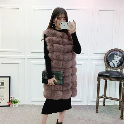 PinkPurple 90cm Уникальный дизайн X-Long жилет из натурального меха лисы полный ремень женский длинный тонкий натуральный мех пальто с карманами молния спереди 90 см/110 см - Цвет: PinkPurple 90cm