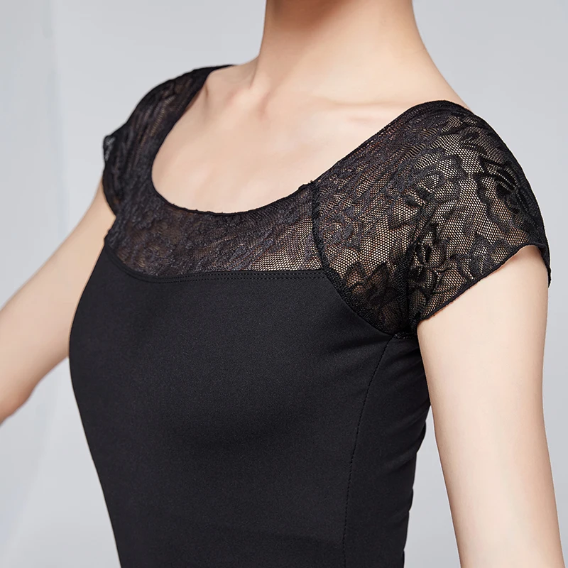 Ballet Leotards For Women Dance Costume Short Sleeve Lace Splice Nylon Leotard Adult Ballerina Clothes Black Wear Swimsuit | Тематическая