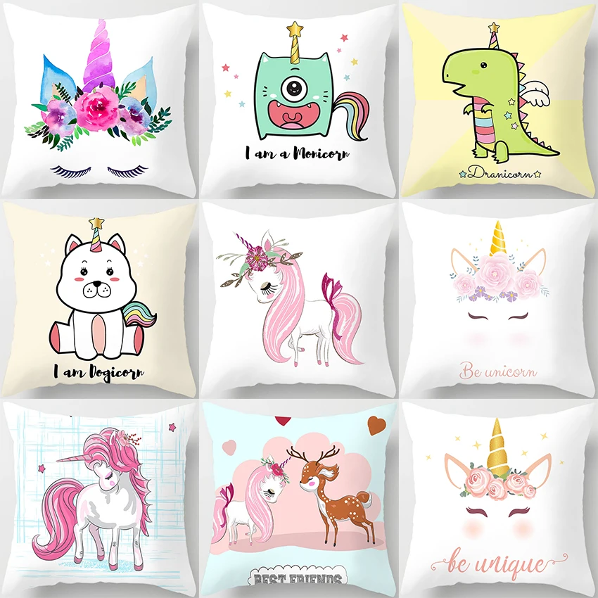 MIAOTU Чехлы для подушек единорога из полиэстера с мультяшным рисунком чехол