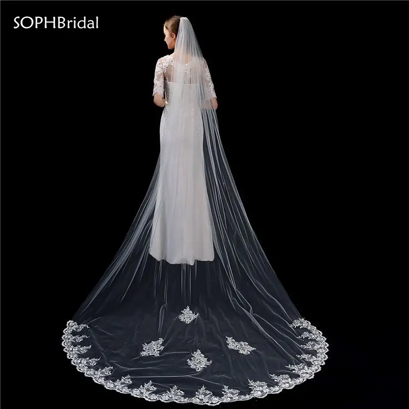 

New Arrival One-Layer Lace Applique Wedding Veil Bridal Headwear Cathedral Wedding Accessories Voile Mariage Velo With Comb