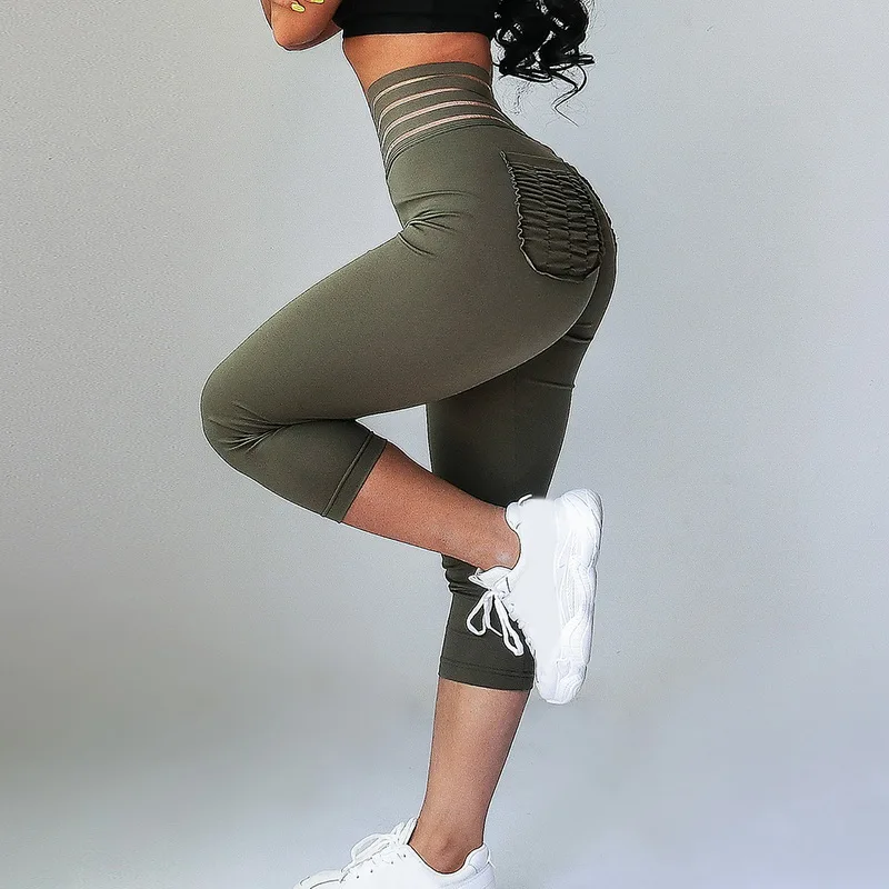 Брюки капри с высокой талией новые брюки карманами штаны для тренировки живота