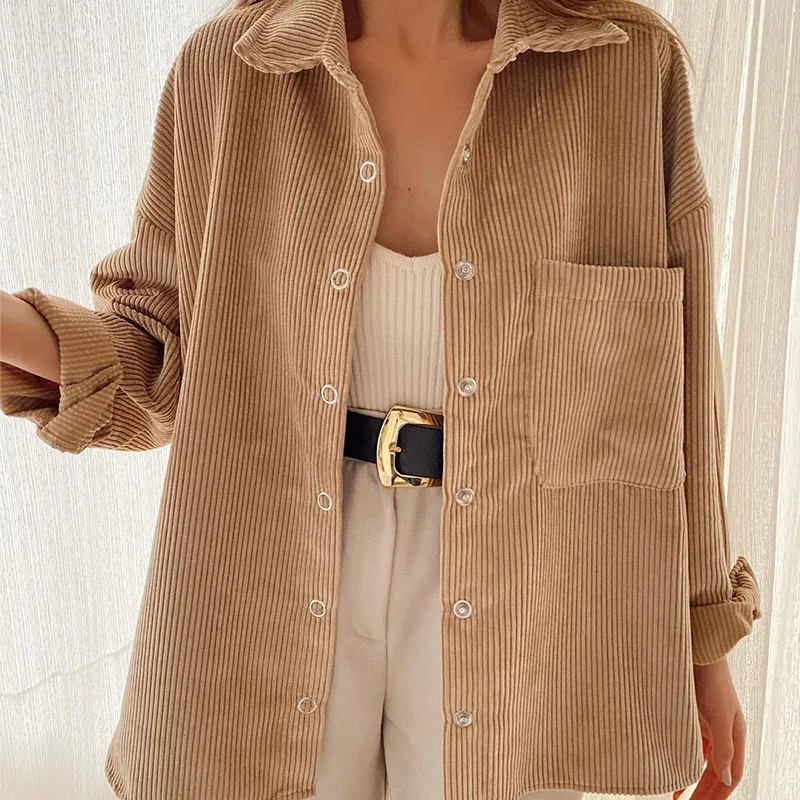 

2021 New Spring Women Blouse Solid Button Pocket Long Sleeves Turn-Down Collar Shirt Female Fashion Casual Women Clothes