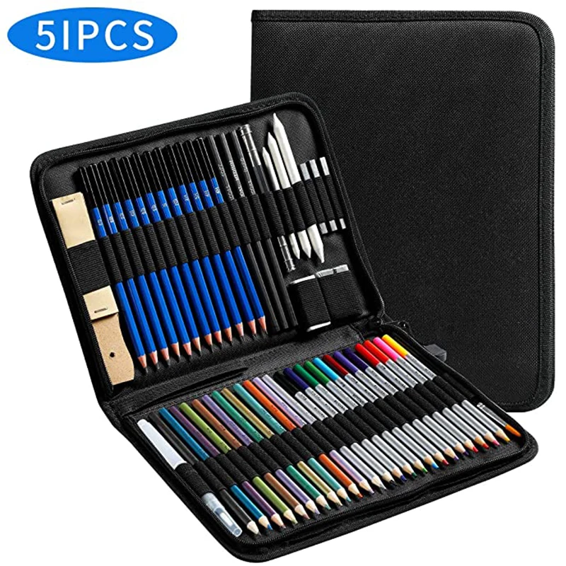 

51Pcs/Set Sketch Pencils Set Drawing Sketching Kit Includes Graphite, Metallic Color, Water-Soluble Color Pencils Art Supplies