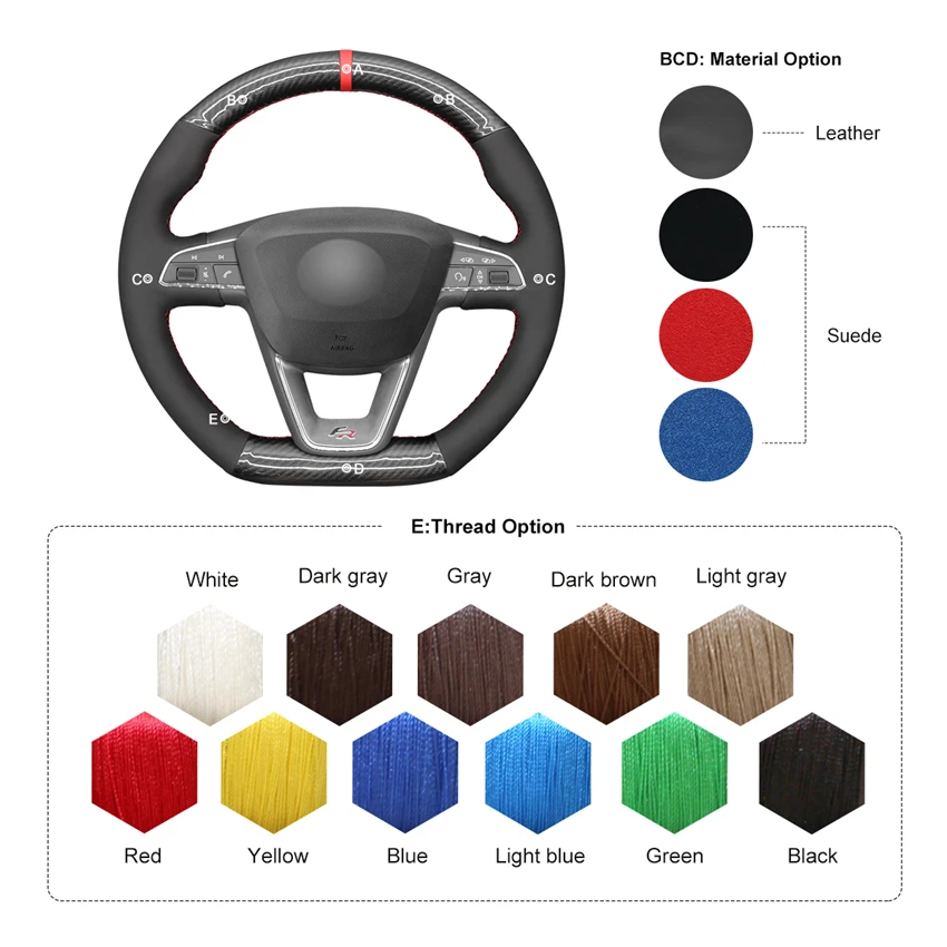 

MEWANT Black Suede PU Carbon Fiber Steering Wheel Cover for Seat Leon (FR|CUPRA) Ibiza (FR|CUPRA) Alhambra (FR Line) Arona FR