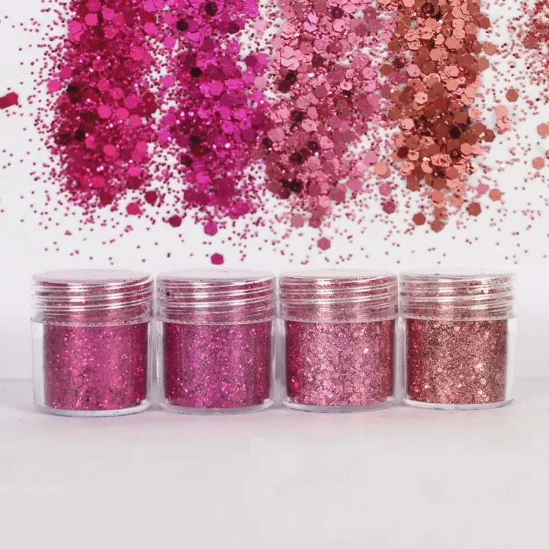 

Set of 4 Chunky Pink series Nail Glitter Powder Sequins Powder For Nail Art Decoration Gradient Set ultra-fine Nail Glitter