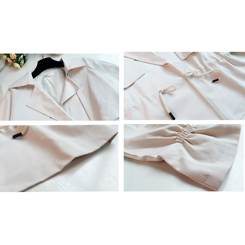 Mozuleva 2020 New Spring Fashion Lapel Long Sleeve Short Windbreaker Female Tie Up Casual Outerwear Coats and Jacket Women | Женская