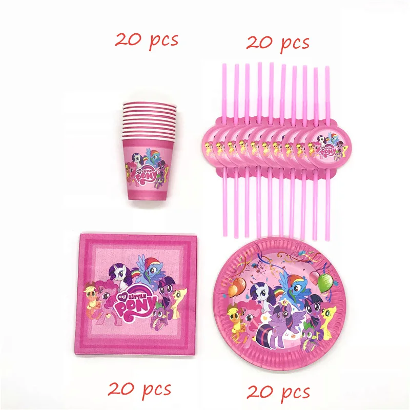 BeiPanXiZhi-80pcs 61 шт./лот, одноразовые столовые приборы в стиле My Little Pony, кружки, тарелки, салфетки, детские скатерти для украшения дня рождения - Цвет: BeiPanXiZhi-80pcs