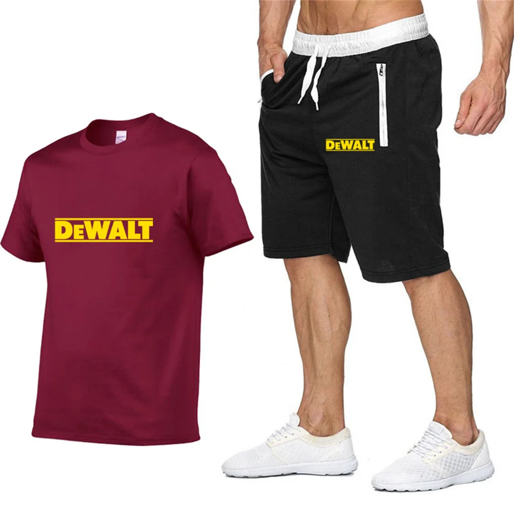 

2021 popular DeWalt printed letters clean cotton men's shirt + sports pants set high quality clean cotton T-shirt