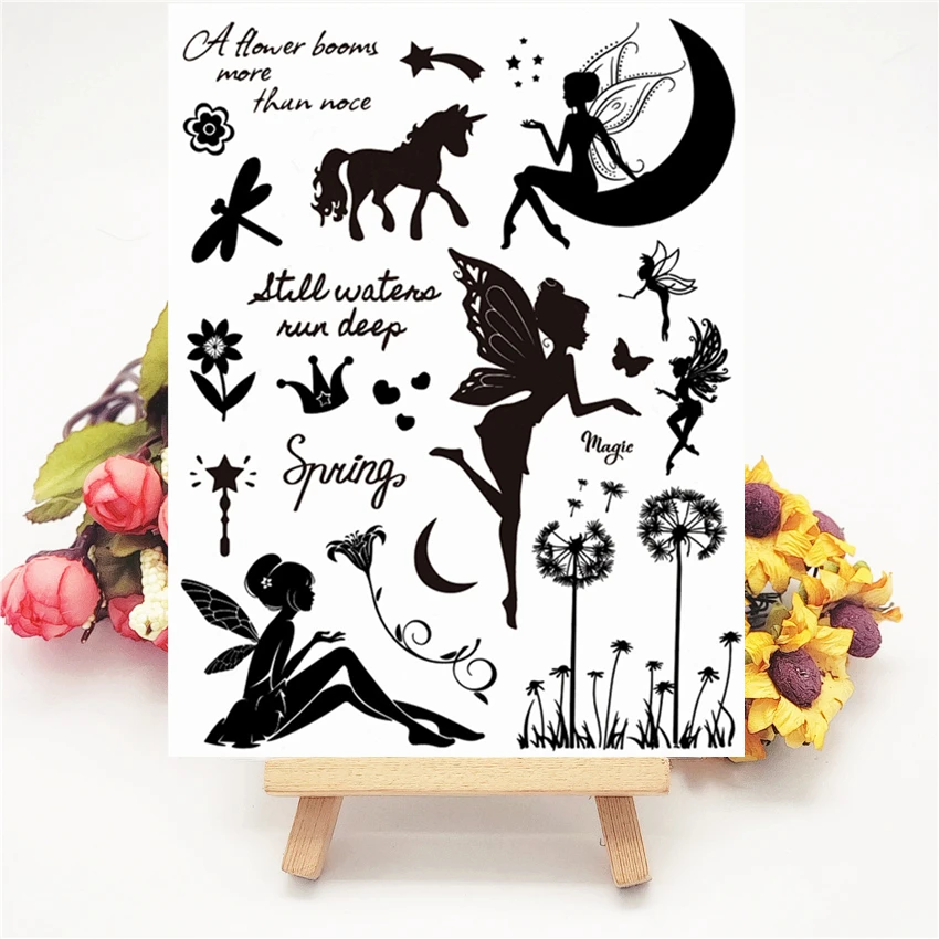 14x18 см с рисунком эльфов и фей прозрачный печать прозрачные наклейки силиконовый