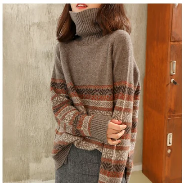 

Hot sale autumn and winter new fashion autumn and winter retro high neck thick sweater women loose pullover knit