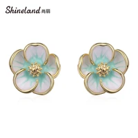 shineland cute flower stud earrings for women new fashion sweet candy color vintage brincos jewelry boucle doreille gift