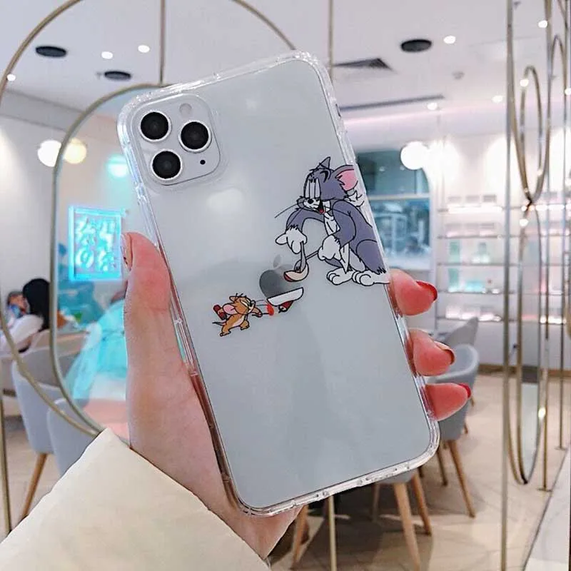 Забавный милый чехол для телефона с мультяшным котом и мышкой для iPhone 11 X XR Xs Max 8 7 6 6s Plus 11 Pro Max мягкая прозрачная задняя крышка из ТПУ