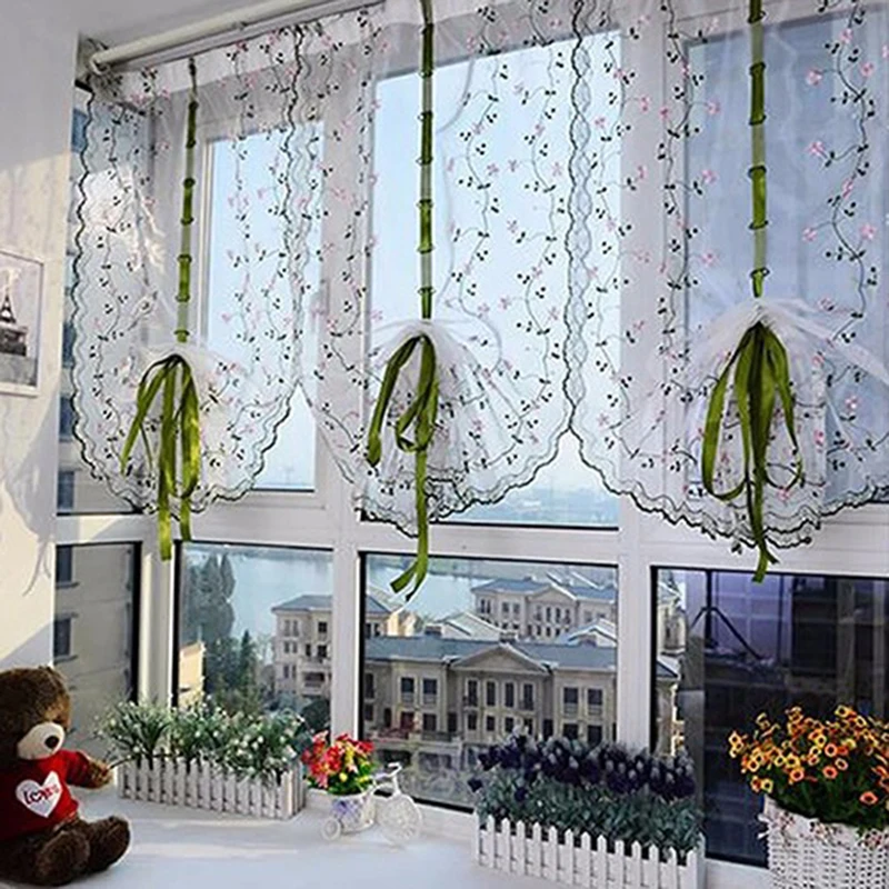 Римская пасторальная занавеска цветочные тюлевые занавески для кухни спальни