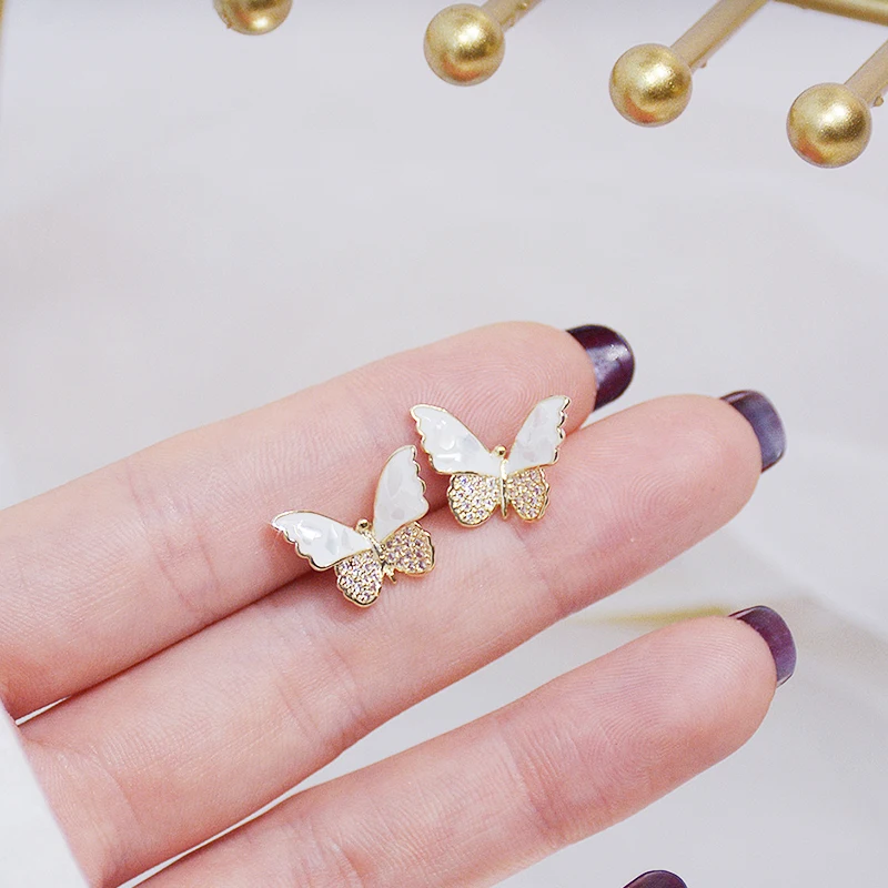 

High Quality 14K Real Gold Butterfly Wings Earrings for Women Top Designer Luxury Jewelry AAA Zirconia S925 Silver Needle Stud
