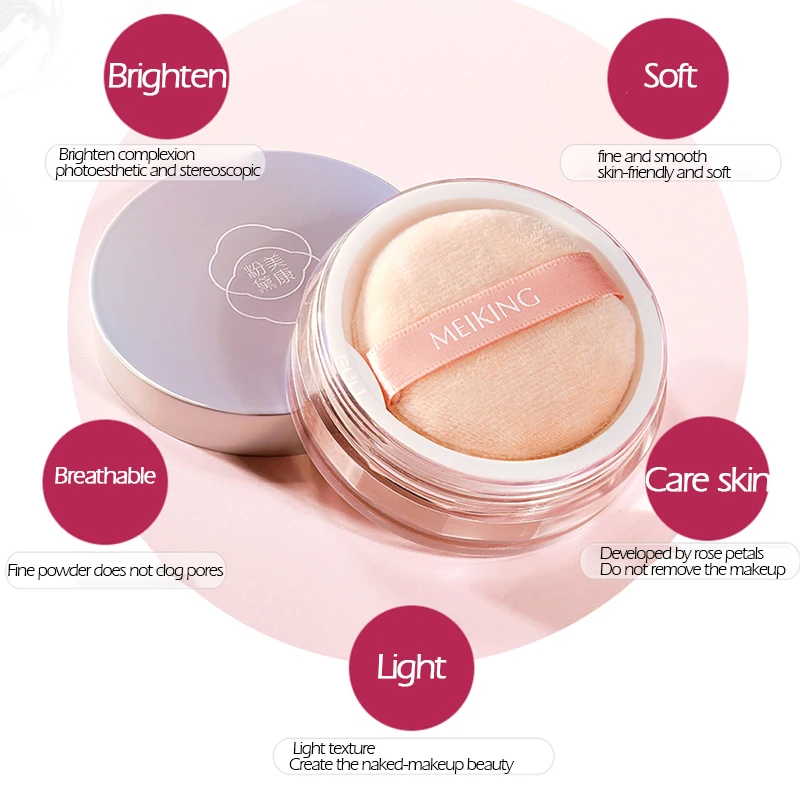 MEIKING Rose Plant Powder Oil Control Loose cosmetics compact Отбеливание Brighten Skin Tone Makeup установка