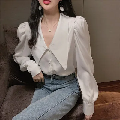 

Spring Korean Blouse Women Loose Full Sleeve Tops And Bloues Korean Fashion Clothing Button Up Shirts Satin Blouse Office