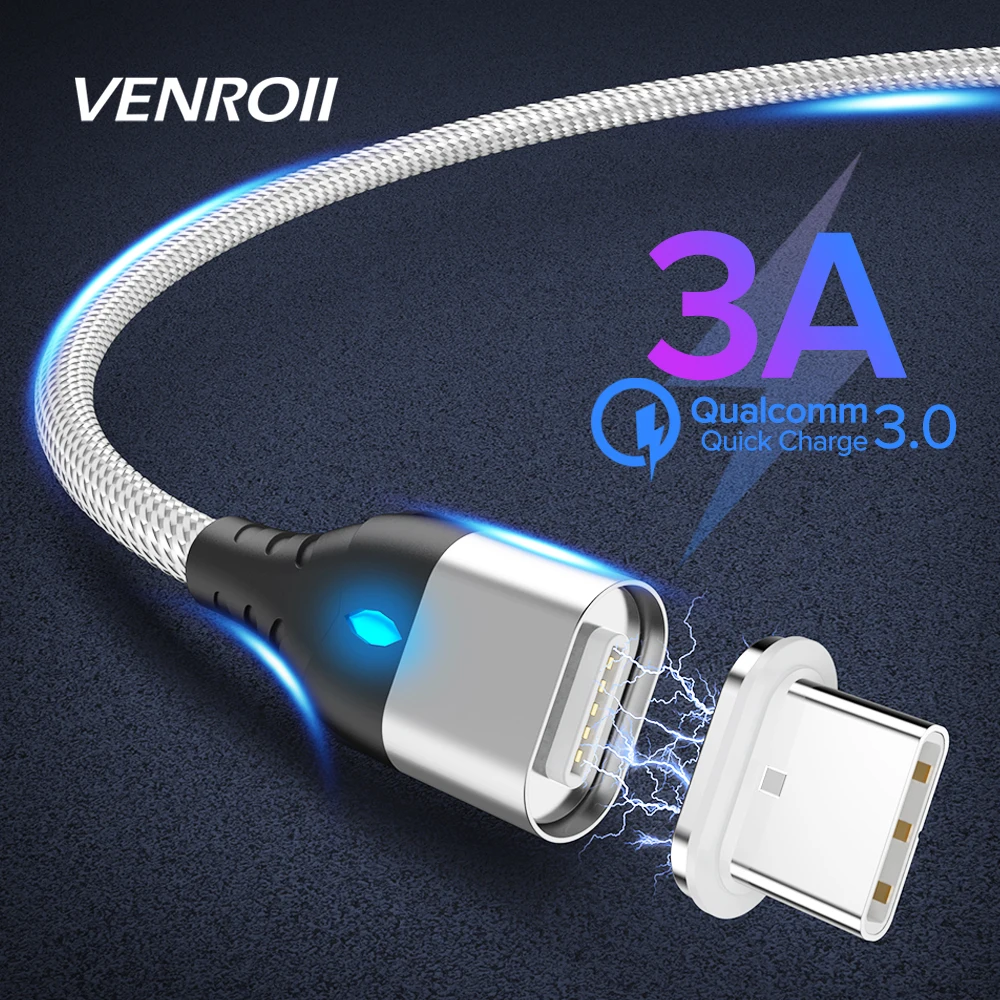 Магнитный usb кабель Venroii 1 м для быстрой зарядки USBC Kable Xiaomi 10 Redmi K20 Note 7 Pro Micro провод