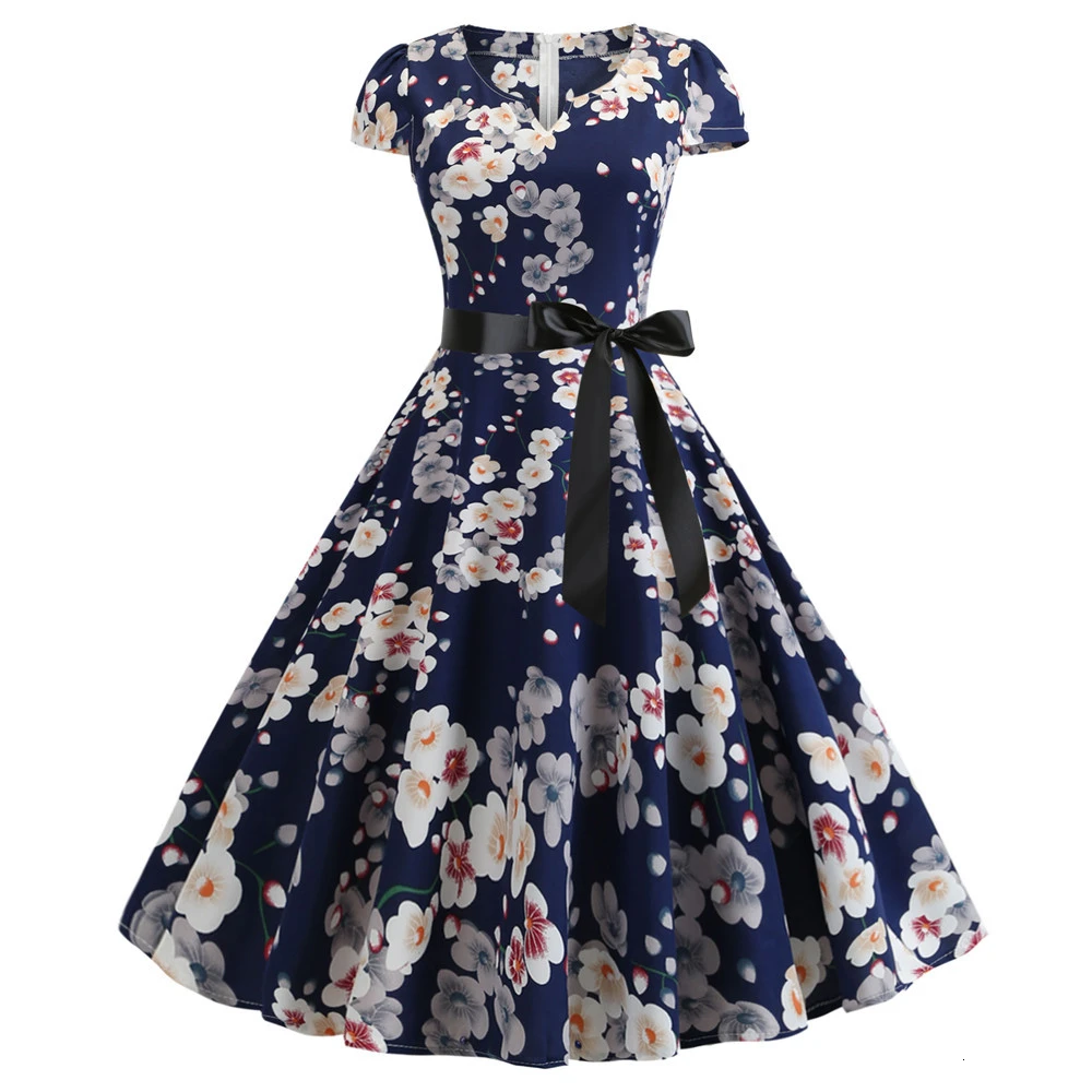 Цветочный принт летнее платье Для женщин 2019 Винтаж качели Rockabilly Платья для