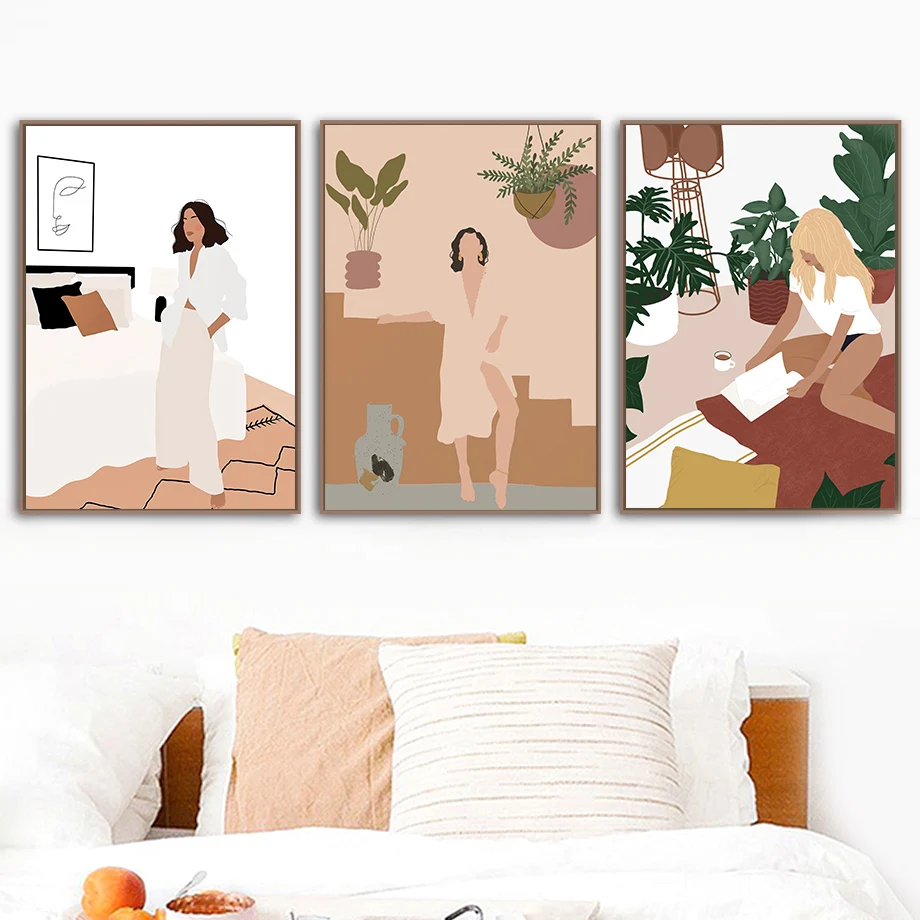 Абстрактные постеры и картины в скандинавском стиле с изображением девушек