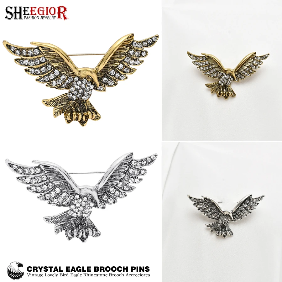 Винтажные броши с кристаллами в виде Орла для мужчин булавка значки аксессуары