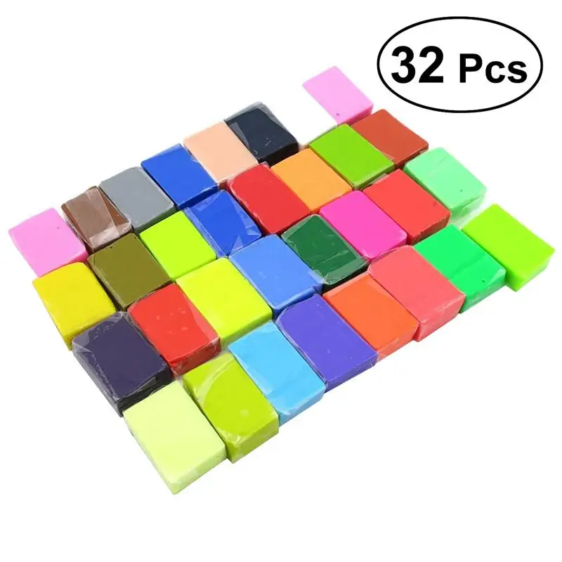 

32 Colors DIY Oven Bake Polymer Clay Modeling Moulding Intelligence Toys For Kids DIY Hand Made Rubber Clay (Assorted Color)