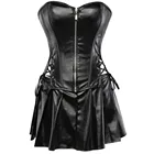 Женское Плиссированное Платье из искусственной кожи в стиле стимпанк с ушками вечерние шнуровке, вечернее платье на молнии, сексуальное женское платье-корсет, костюм