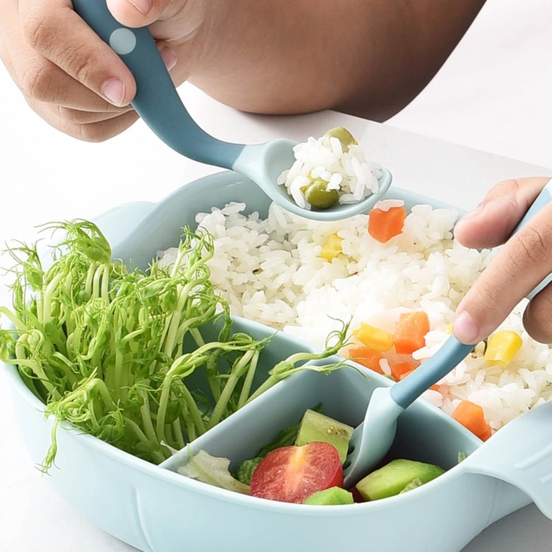 

Baby Divided Plate Bowl Suction Cup Dishes Spoon Fork Bibs Straw Tableware Set