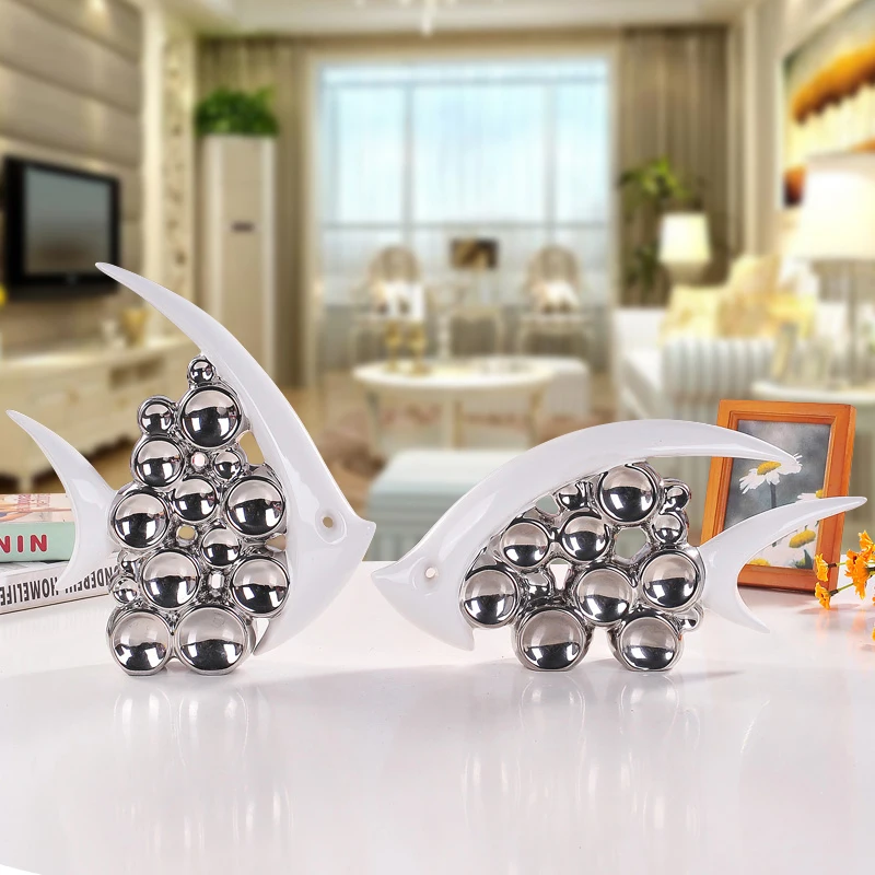 2 шт./компл. белая Серебряная керамическая Рыбка миниатюрная фарфоровая статуи Kiss