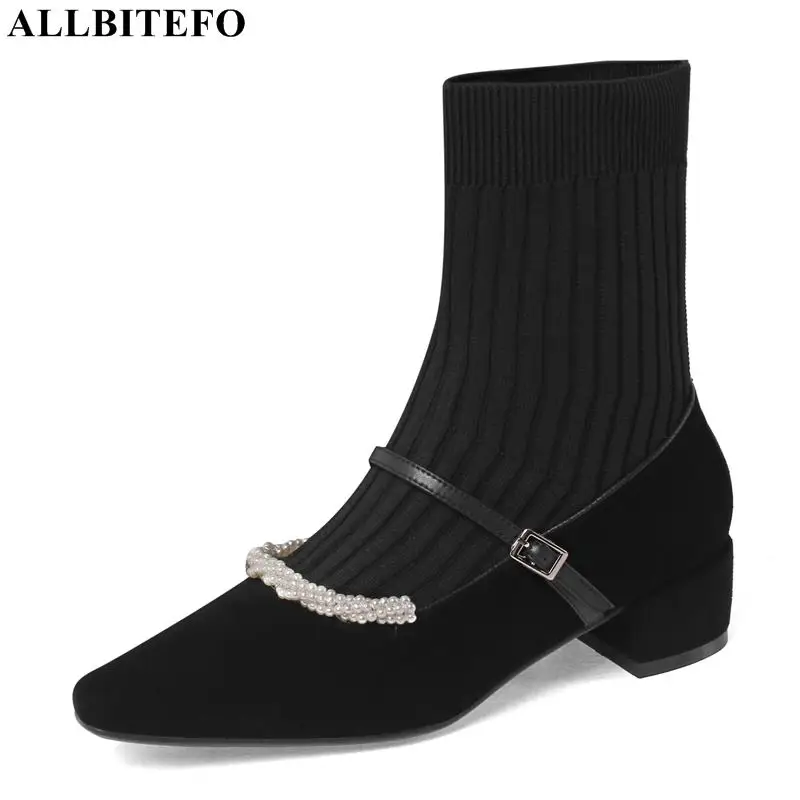 ALLBITEFO/модные swwet из натуральной кожи с бисером вечерние Женская зимняя обувь на